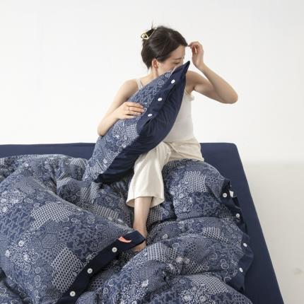 91家纺网 家纺一手货源 找家纺 总安莱生活 2023简约花妍缤纷拼边四件套图1