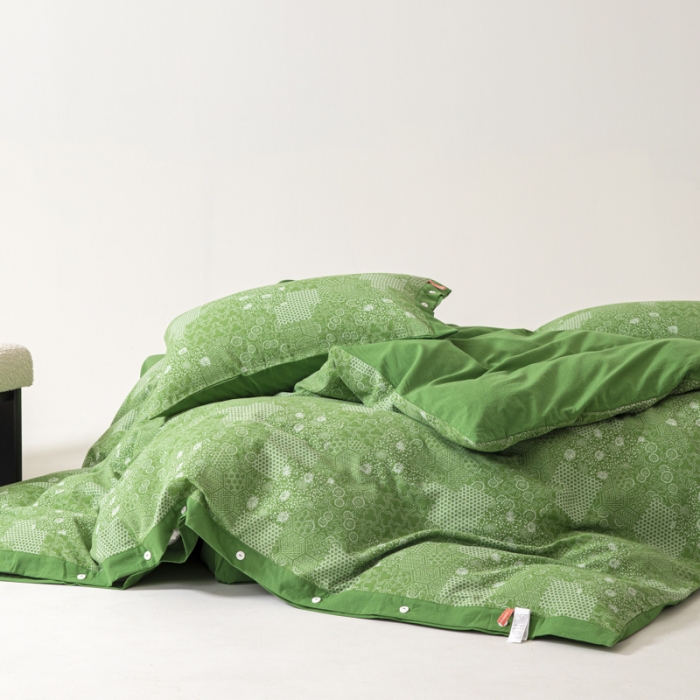 91家纺网 家纺一手货源 找家纺 安莱生活 2023简约花妍缤纷拼边四件套图1 缤纷花妍草绿