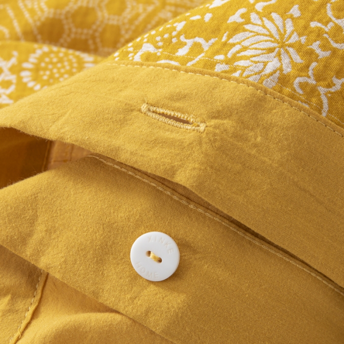 91家纺网 家纺一手货源 找家纺 安莱生活 2023简约花妍缤纷拼边四件套图1 缤纷花妍姜黄