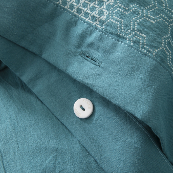 91家纺网 家纺一手货源 找家纺 安莱生活 2023简约花妍缤纷拼边四件套图1 缤纷花妍雾蓝