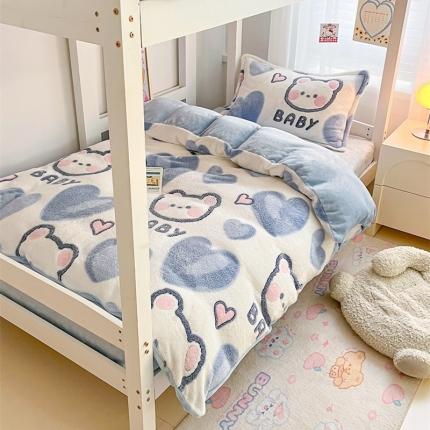 91家纺网 家纺一手货源 找家纺 川悦生活 2023新款学生床雪花绒三件套 可爱熊