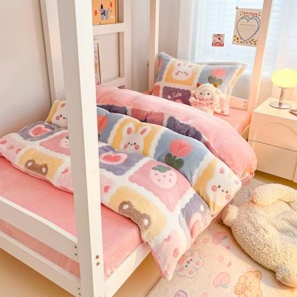 91家纺网 家纺一手货源 找家纺 (总) 川悦生活 2023网红ins小红书风加厚卡通小清新雪花绒牛奶绒学生宿舍三件套四件套