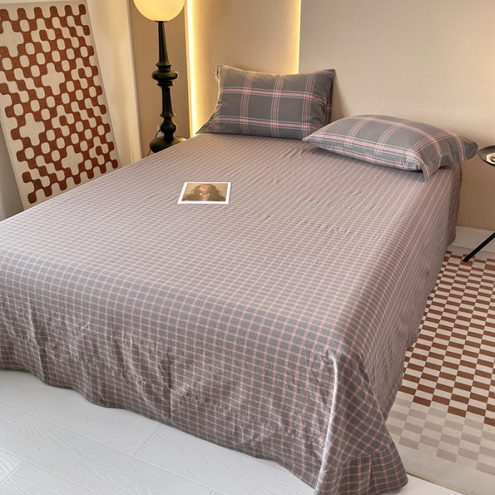 91家纺网 家纺一手货源 找家纺 价格下调三沁 直播爆款纯棉全棉色织水洗棉简约格子式四件套倾城淡雅灰