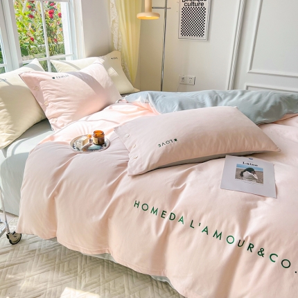 91家纺网 91找家纺（总）泽西 全棉磨毛四件套纯棉小清新床笠床单款秋冬加厚三件套