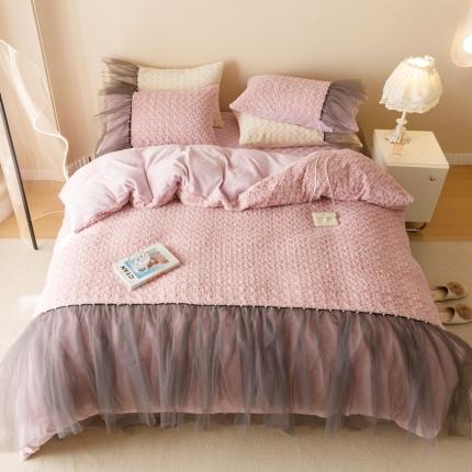 91家纺网 家纺一手货源 找家纺 (总)菊上 2023-兔兔绒-玫瑰花语加棉床裙款系列