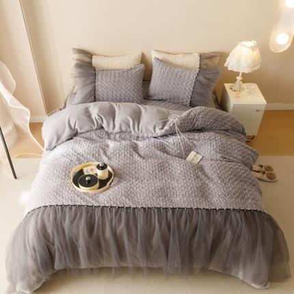 91家纺网 家纺一手货源 找家纺 (总)菊上 2023-兔兔绒-玫瑰花语加棉床裙款系列