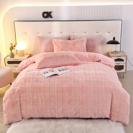 富之航家纺 2023新款兔毛牛奶绒四件套 蜜桃粉