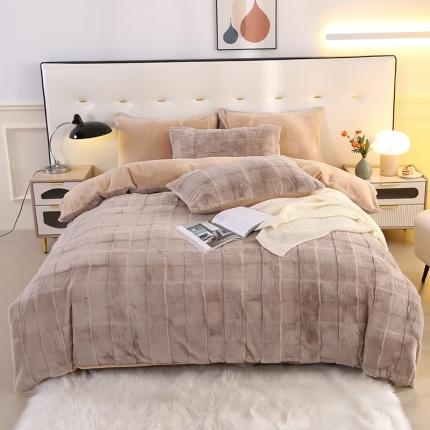 91家纺网 家纺一手货源 找家纺 富之航家纺 2023新款兔毛牛奶绒四件套 奶茶咖