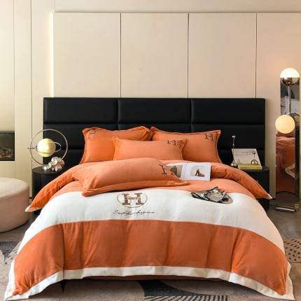 （总）230克牛奶绒拼接刺绣四件套艾琳系列大牌刺绣四件套