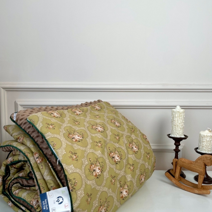 91家纺网 家纺一手货源 找家纺 源启生活 2023新款韩国小熊双人全棉豆豆四季被 春茶