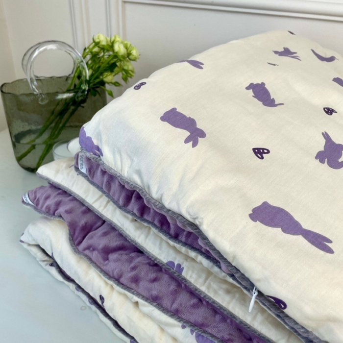 91家纺网 家纺一手货源 找家纺 源启生活 2023新款韩国小熊双人全棉豆豆四季被 浪漫小兔