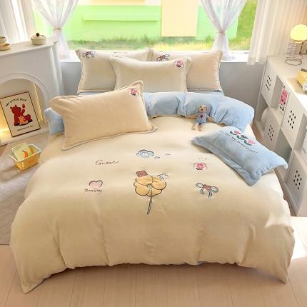 91家纺网 家纺一手货源 找家纺 （总）昊川-2024新款8.5斤专版贴布绣高克重牛奶绒刺绣保暖四件套