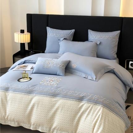 家居1号 2024新款孤竹13372喷气全棉四件套 天空蓝