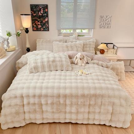 91家纺网 家纺一手货源 找家纺 （总）满座2025新款高克重托卡斯仿皮草大泡泡兔兔绒牛奶绒四件套