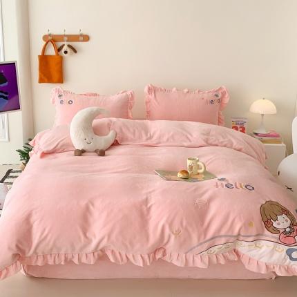 91家纺网 家纺一手货源 找家纺 （总）星期八 2023新款牛奶绒贴布绣四件套