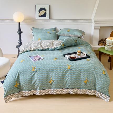 91家纺网 家纺一手货源 找家纺 棉生活 2023新款云绒棉印花宽边四件套 潮牌兔