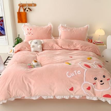 星期八 2023新款牛奶绒贴布绣四件套 cute兔