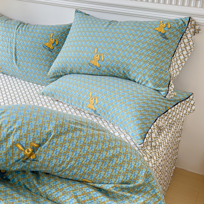 91家纺网 家纺一手货源 找家纺 棉生活 2023新款云绒棉印花宽边四件套 潮牌兔