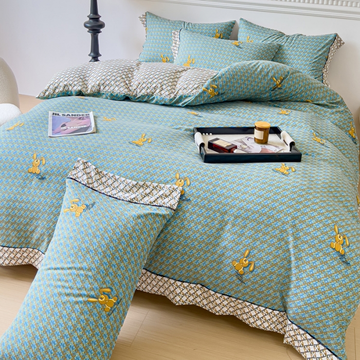 91家纺网 家纺一手货源 找家纺 棉生活 2023新款云绒棉印花宽边四件套 潮牌兔