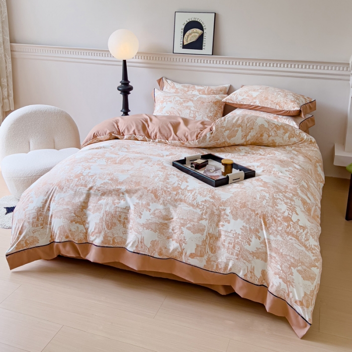 91家纺网 家纺一手货源 找家纺 棉生活 2023新款云绒棉印花宽边四件套 摩尔庄园