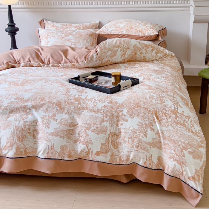 91家纺网 家纺一手货源 找家纺 棉生活 2023新款云绒棉印花宽边四件套 摩尔庄园