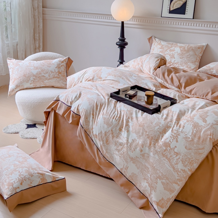 91家纺网 家纺一手货源 找家纺 棉生活 2023新款云绒棉印花宽边四件套 摩尔庄园