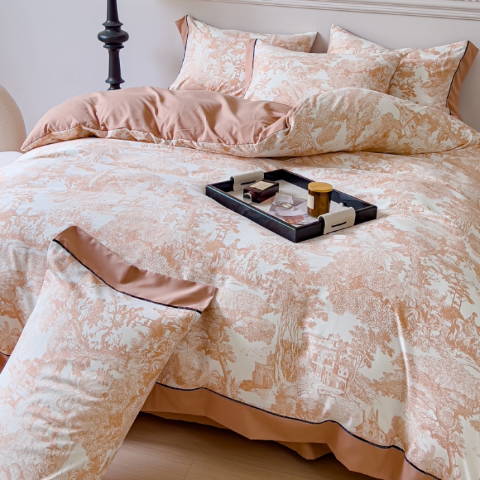 91家纺网 家纺一手货源 找家纺 棉生活 2023新款云绒棉印花宽边四件套 摩尔庄园