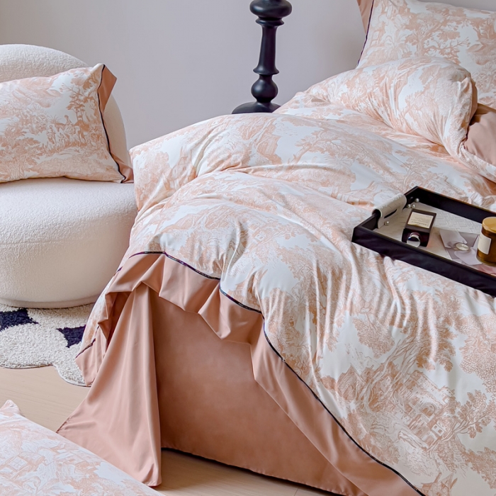 91家纺网 家纺一手货源 找家纺 棉生活 2023新款云绒棉印花宽边四件套 摩尔庄园