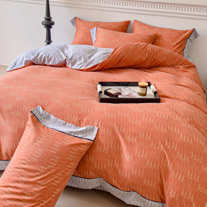 91家纺网 家纺一手货源 找家纺 棉生活 2023新款云绒棉印花宽边四件套 H橙