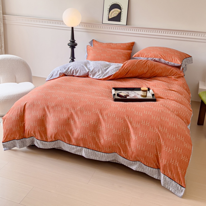 91家纺网 家纺一手货源 找家纺 棉生活 2023新款云绒棉印花宽边四件套 H橙