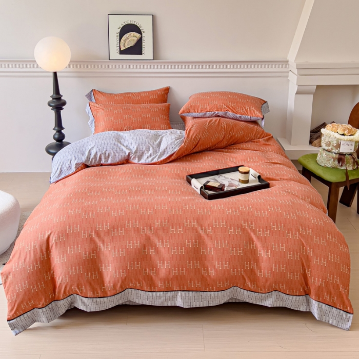 91家纺网 家纺一手货源 找家纺 棉生活 2023新款云绒棉印花宽边四件套 H橙