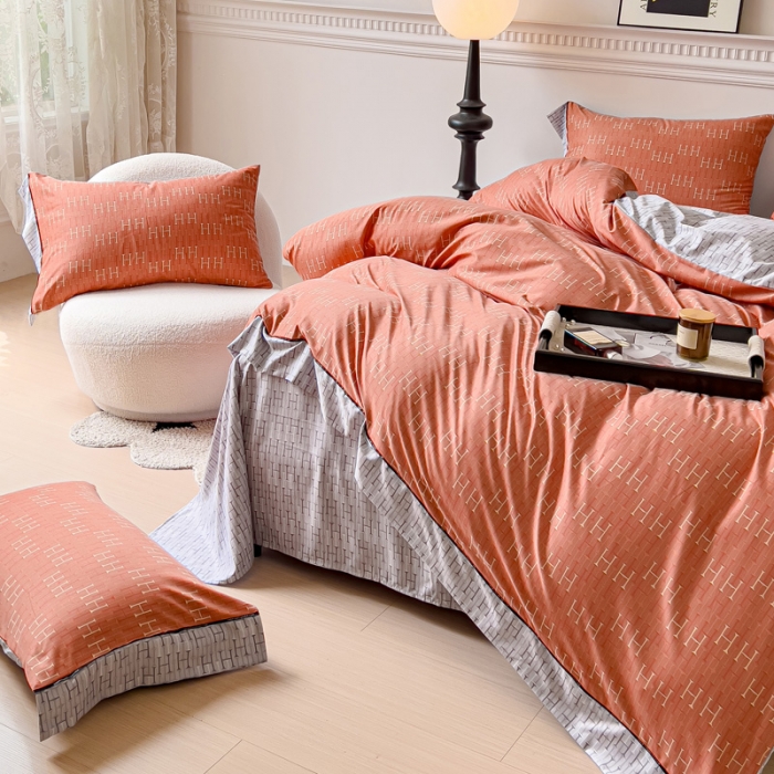 91家纺网 家纺一手货源 找家纺 棉生活 2023新款云绒棉印花宽边四件套 H橙