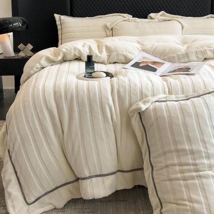 91家纺网 家纺一手货源 找家纺 (总) 首尔 2023新款牛奶绒雕花四件套-艾拉系列风格二