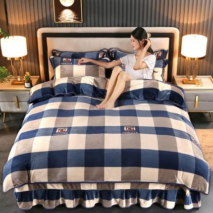 91家纺网 家纺一手货源 找家纺 富之航 2023新款直播爆款8.5斤牛奶绒四件套加厚高克重法莱绒蓝大格