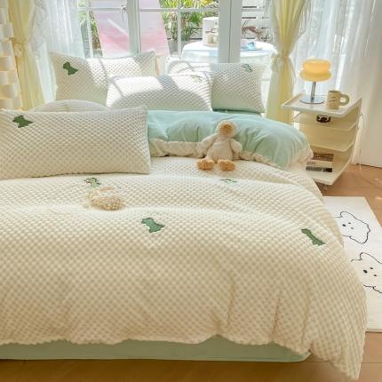 91家纺网 家纺一手货源 找家纺 卡巴伦 2023新款豆豆绒A类刺绣款四件套 豆豆绒-小恐龙