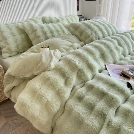 91家纺网 家纺一手货源 找家纺 （总）人人爱家纺 2025新款冬季泡泡 兔毛绒四件套 兔兔绒四件套 牛奶绒加绒法兰绒保暖珊瑚绒被套