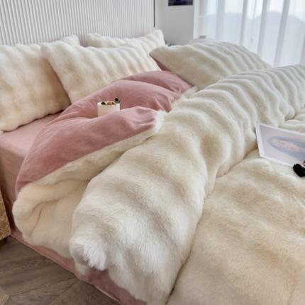 91家纺网 家纺一手货源 找家纺 （总）人人爱家纺 2025新款冬季泡泡 兔毛绒四件套 兔兔绒四件套 牛奶绒加绒法兰绒保暖珊瑚绒被套