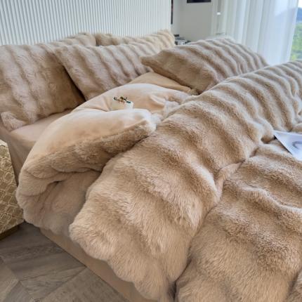 91家纺网 家纺一手货源 找家纺 （总）人人爱家纺 2025新款冬季泡泡 兔毛绒四件套 兔兔绒四件套 牛奶绒加绒法兰绒保暖珊瑚绒被套
