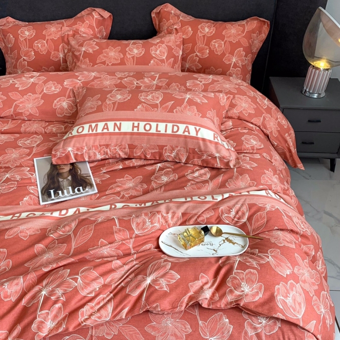 91家纺网 家纺一手货源 找家纺 晶缦家纺 2023新款风尚系全棉生态磨毛多规格四件套 林间晨曲红