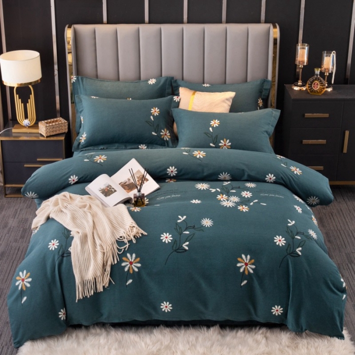 91家纺网 家纺一手货源 找家纺 晶缦家纺 2023新款风尚系全棉生态磨毛多规格四件套 浅浅苏更-绿