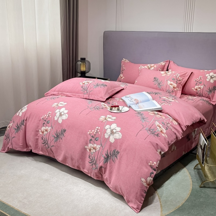 91家纺网 家纺一手货源 找家纺 晶缦家纺 2023新款风尚系全棉生态磨毛多规格四件套 听雨轩粉