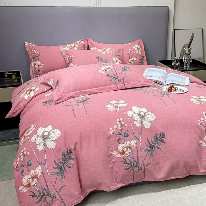 91家纺网 家纺一手货源 找家纺 晶缦家纺 2023新款风尚系全棉生态磨毛多规格四件套 听雨轩粉