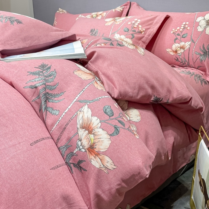 91家纺网 家纺一手货源 找家纺 晶缦家纺 2023新款风尚系全棉生态磨毛多规格四件套 听雨轩粉