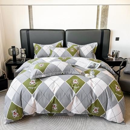 晶缦家纺 2023新款风尚系全棉生态磨毛多规格四件套 小熊贝蒂绿