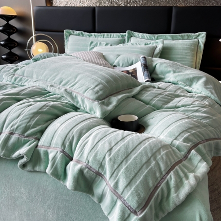 91家纺网 家纺一手货源 找家纺 首尔 2023新款牛奶绒雕花四件套-艾拉系列风格一 艾拉-浅绿