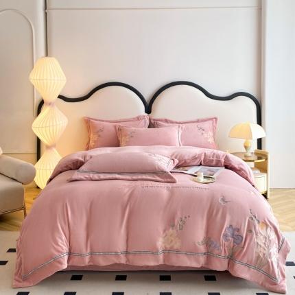 91家纺网 家纺一手货源 找家纺 （总）伊人居 2023新款250g高克重全消光牛奶绒刺绣四件套-花苑