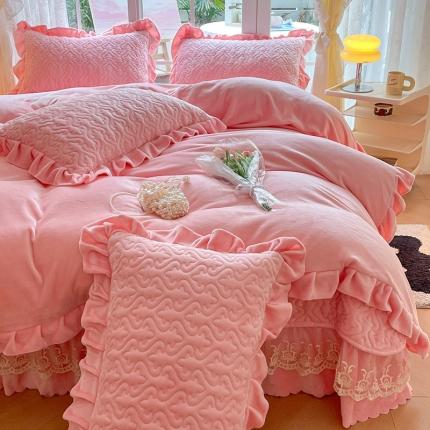 91家纺网 家纺一手货源 找家纺 2024新款牛奶绒夹棉床盖四件套 粉色