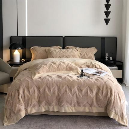 91家纺网 家纺一手货源 找家纺 雪夫人 2023新款A类兔毛绒轻奢高端定制系列四件套 轻奢-米驼色