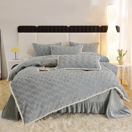 91家纺网 家纺一手货源 找家纺 雪夫人 2023新款加厚兔兔绒床盖款四件套 星空庄园-潮灰