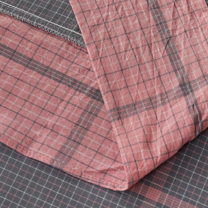 91家纺网 家纺一手货源 找家纺 价格下调 三沁纯棉全棉色织水洗棉简约格子式四件套床单圆角荷叶边偶遇粉灰